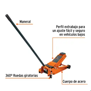 Truper Gato hidráulico profesional de patín,3.5t, elevación rápida