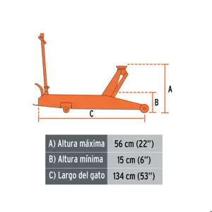 Gato hidráulico de patín 5t profesional, elev rápida, Truper