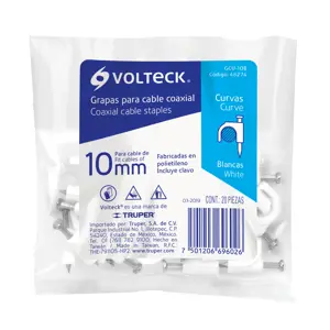 Volteck Bolsa con 20 grapas blancas de 10 mm para cable redondo