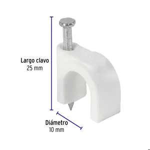 Volteck Bolsa con 20 grapas blancas de 10 mm para cable redondo