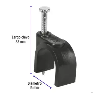 Volteck Bolsa con 20 grapas negras de 16 mm para cable redondo