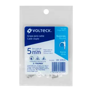 Volteck Bolsa con 20 grapas blancas de 5 mm para cable redondo