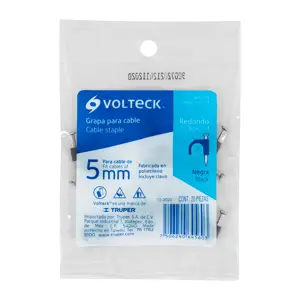 Volteck Bolsa con 20 grapas negras de 5 mm para cable redondo