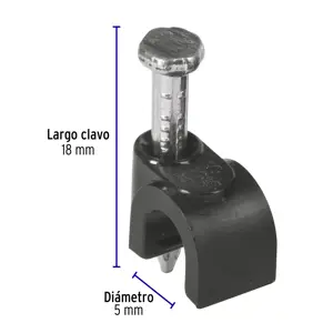 Volteck Bolsa con 20 grapas negras de 5 mm para cable redondo