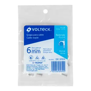 Volteck Bolsa con 20 grapas blancas de 6 mm para cable redondo