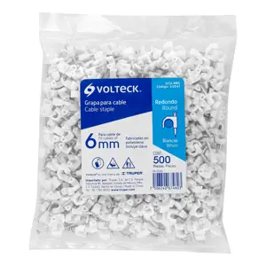 Volteck Bolsa con 500 grapas blancas de 6 mm para cable redondo