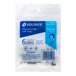 Volteck Bolsa con 20 grapas negras de 6 mm para cable redondo