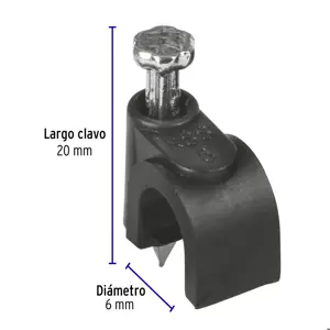 Volteck Bolsa con 20 grapas negras de 6 mm para cable redondo