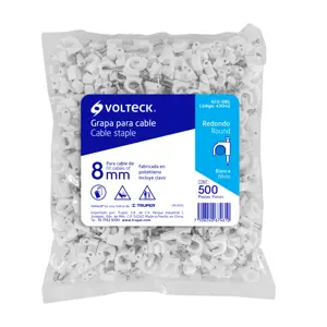 Volteck Bolsa con 500 grapas blancas de 8 mm para cable redondo