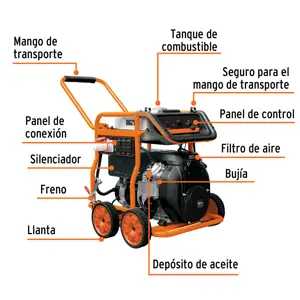 Generador portátil 10 kW motor a gasolina, Truper