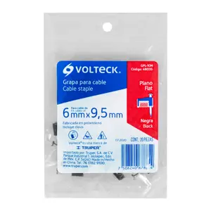 Volteck Bolsa con 20 grapas negras de 6 x 9.5 mm para cable plano