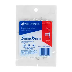 Volteck Bolsa con 20 grapas blancas de 3 x 6 mm para cable plano