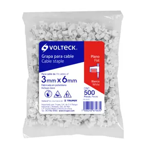 Volteck Bolsa con 500 grapas blancas de 3 X 6 mm para cable plano