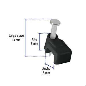 Volteck Bolsa con 20 grapas negras de 3 x 6 mm para cable plano