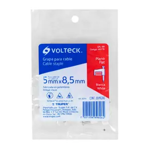 Volteck Bolsa con 20 grapas blancas de 5 x 8.5 mm para cable plano