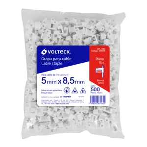 Volteck Bolsa con 500 grapas blancas de 5 X 8.5 mm para cable plano