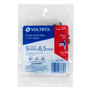 Volteck Bolsa con 20 grapas negras de 5 x 8.5 mm para cable plano