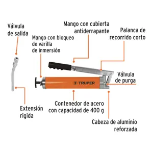 Truper Inyectora de grasa 14 oz, 6000 PSI con grip antiderrapante