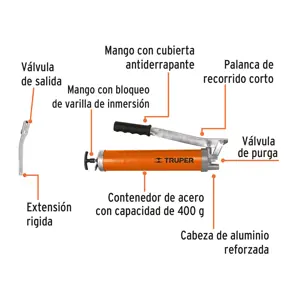 Truper Inyectora de grasa 14 oz, 8000 PSI con grip antiderrapante