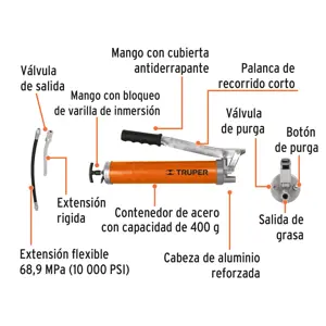 Truper Inyectora de grasa 14 oz, 10000 PSI con grip antiderrapante