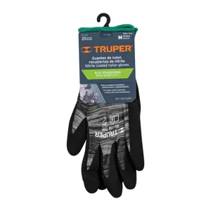 Guantes de nylon recubiertos de nitrilo arenoso, M, Truper