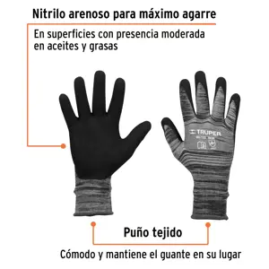 Guantes de nylon recubiertos de nitrilo arenoso, G, Truper