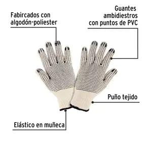 Guantes de algodón con puntos de PVC en palma y dorso,PRETUL