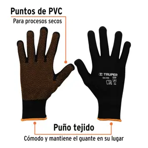 Guantes de poliéster con puntos de PVC en palma, G, Truper