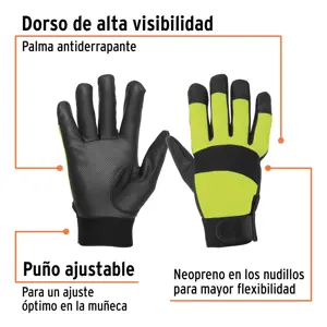 Truper Guantes mecánico, alta visibilidad, palma poliuretano, verde