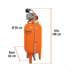 Equipo hidroneumático 150L, bomba Jet inox. 1-1/2 HP, TRUPER