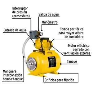 Equipo hidroneumático 24L, bomba periférica 1/2 HP, Pretul