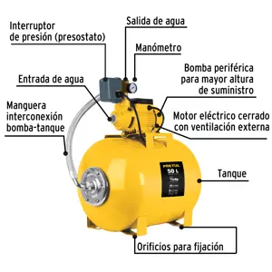 Equipo hidroneumático 50L, bomba periférica 1/2 HP, Pretul