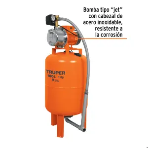 Equipo hidroneumático 100L, bomba Jet inox. 1 HP, TRUPER