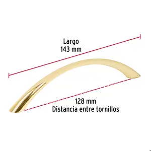 Hermex Jaladera de 128mm, línea Arco, latón brillante