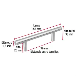 Jaladera de acero, 96mm, línea Cilindro, níquel, HERMEX