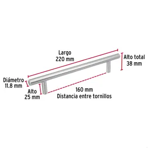 Jaladera de acero, 160mm, línea Cilindro, níquel, HERMEX