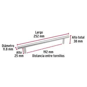 Jaladera de acero, 192mm, línea Cilindro, níquel, HERMEX