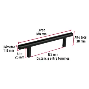 Jaladera de acero 128 mm, estilo 