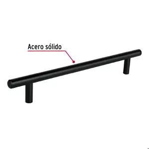 Jaladera de acero, 192mm, línea Cilindro, negro, HERMEX