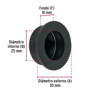 Hermex Jaladera de embutir circular No. 2 acabado negro