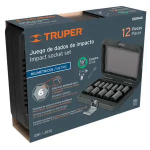 Truper Juego de 12 dados de impacto cuadro 1/2