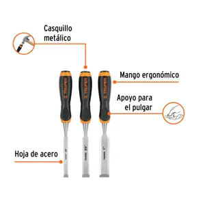 Juego de 3 formones mango Comfort Grip, Truper