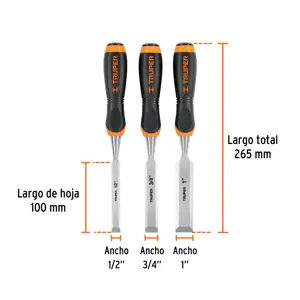 Juego de 3 formones mango Comfort Grip, Truper