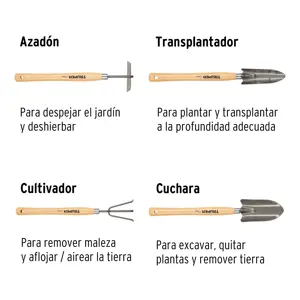 Juego de 4 herramientas para jardín, mango 12-1/4