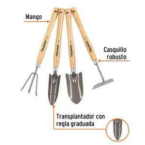 Juego de 4 herramientas para jardín, mango 12-1/4