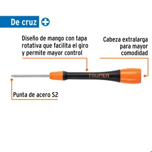 Desarmador de precisión de cruz PH1 mango ergonómico, Truper