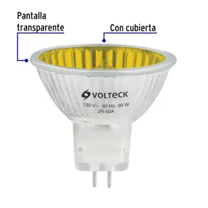 Lámpara de halógeno amarillo 50 W tipo MR16 en caja, Volteck