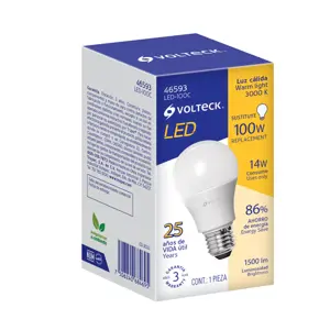 Lámpara LED A19 14 W (equiv. 100 W) luz cálida, caja Volteck