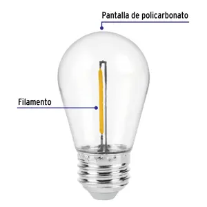 Lámpara LED S14 con filamento 1 W luz cálida, caja, Volteck