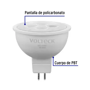 Volteck Lámpara de LED 4 W tipo MR 16 base GU5.3 luz cálida, blíster